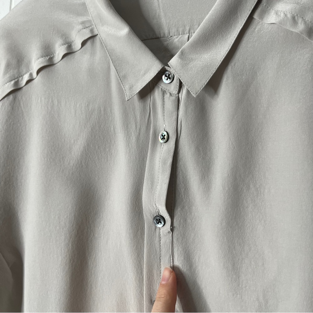 Poetry Gray Silk Blouse Long Sleeve Layered Button Front Women's 16 - Picture 8 of 9